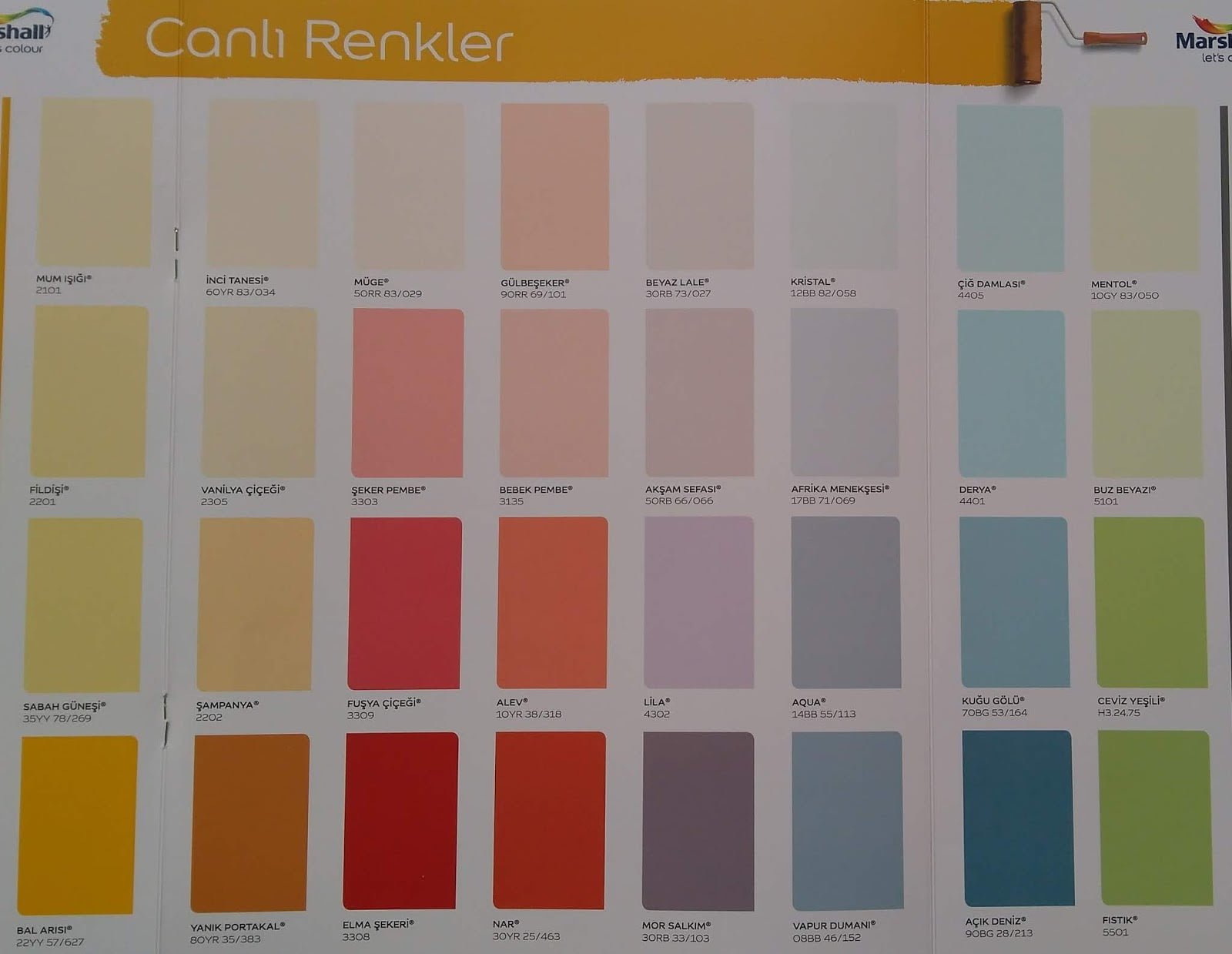 Marshall Boya Renkleri, Marshall Renkleri 2 marshall canlı renkler, marhall boya renk kataloğu
