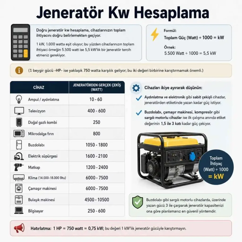 Jeneratör kw hesaplama.
