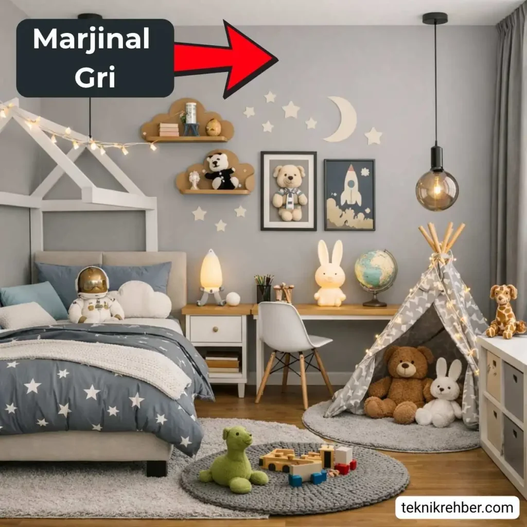 Polisan Marjinal Gri İle Boyanmış Evler ve Yorumları 8 Marjinal gri çocuk odası.
