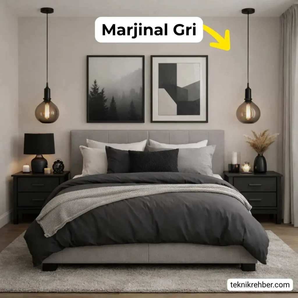 Polisan Marjinal Gri İle Boyanmış Evler ve Yorumları 7 Marjinal gri yatak odası.