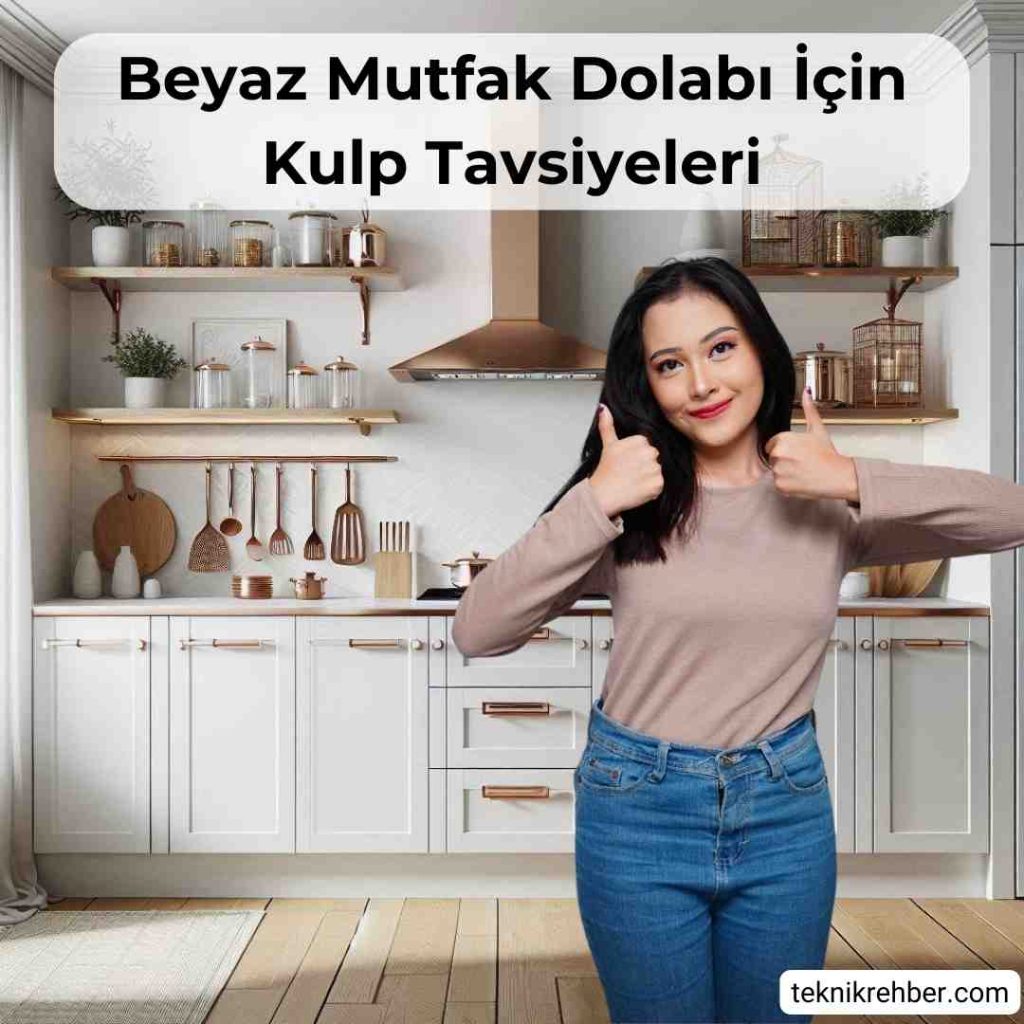 Beyaz mutfak dolabı kulp.