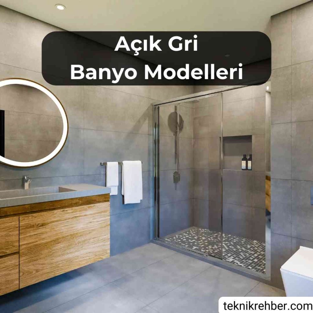 Açık gri banyo modelleri.