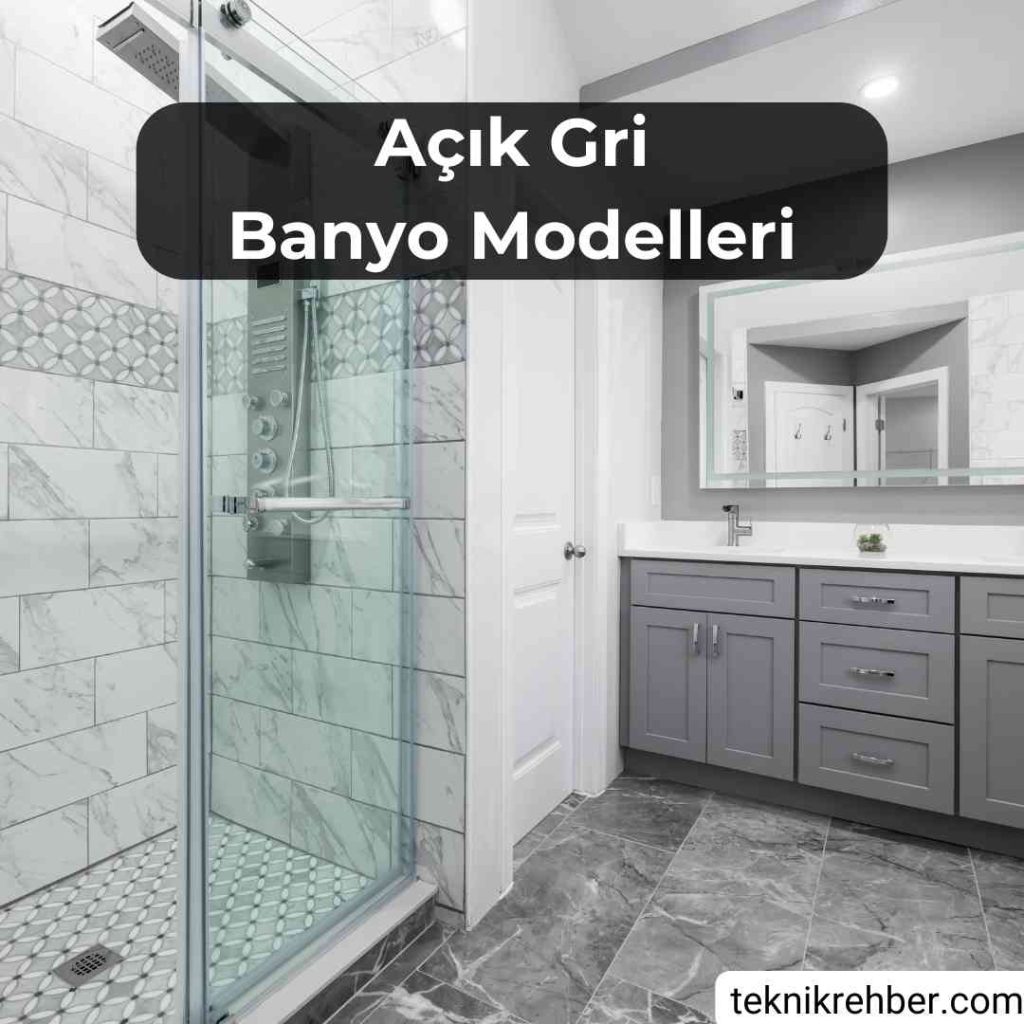 Açık gri banyo fayans modelleri.