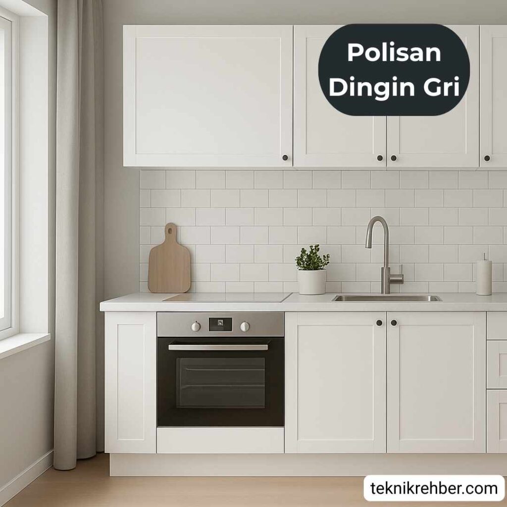 Polisan Dingin Gri İle Boyanmış Evler ve Yorumları 3 Polisan dingin gri ile boyanmış mutfak.