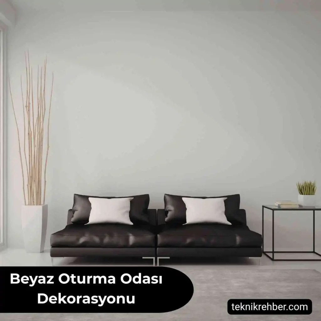 Beyaz Oturma Odası Dekorasyonu: Şık, Ferah ve Modern Örnekler 8 Beyaz oturma odası siyah koltuk.