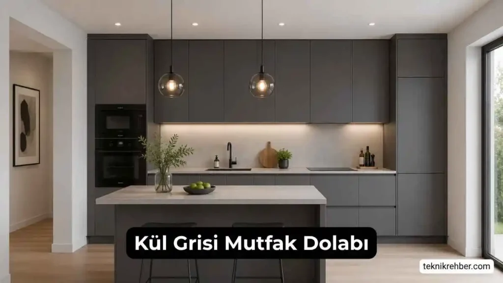 Kül Grisi Nasıl Bir Renk? Kül Gri Duvar Boyası Resimleri 7 Kül grisi mutfak dolabı