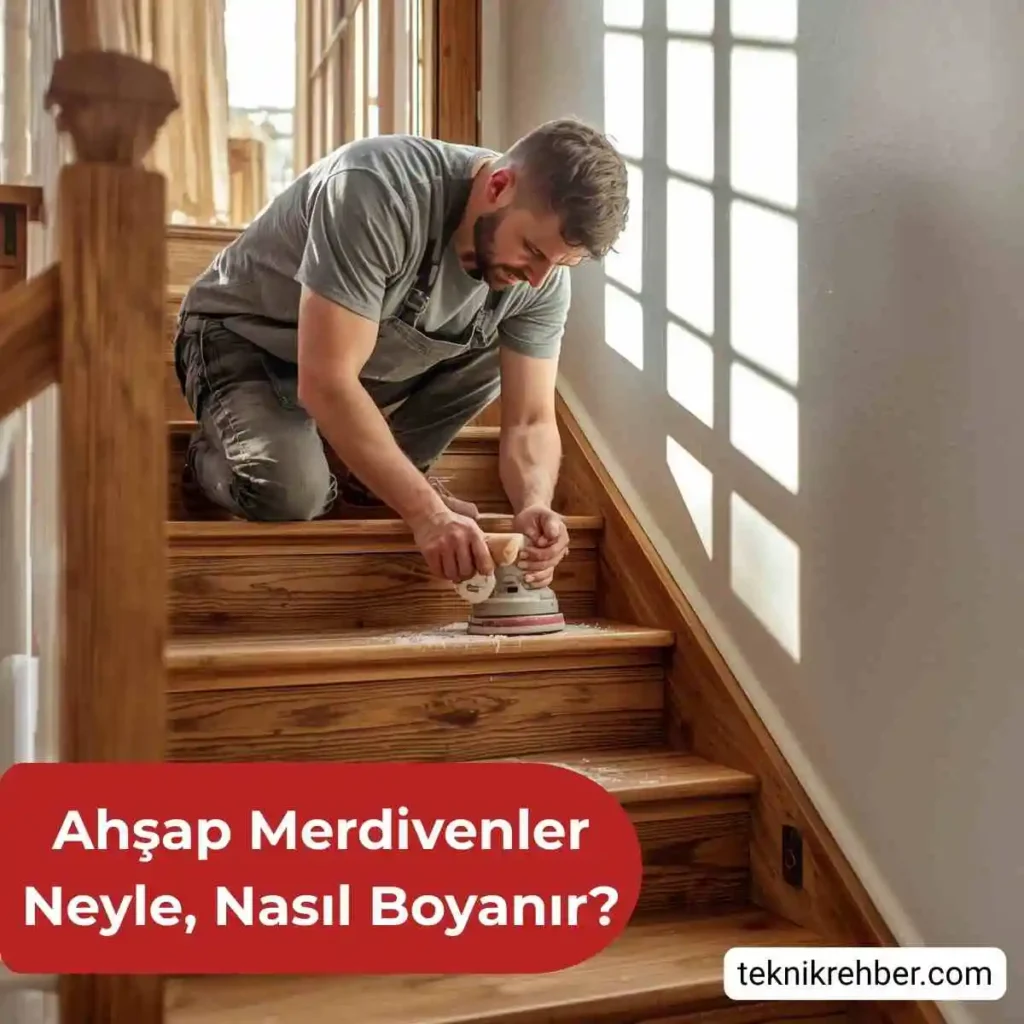 Ahşap Merdiven Boyama Nasıl Yapılır? 2 Ahşap merdiven zımparalama.