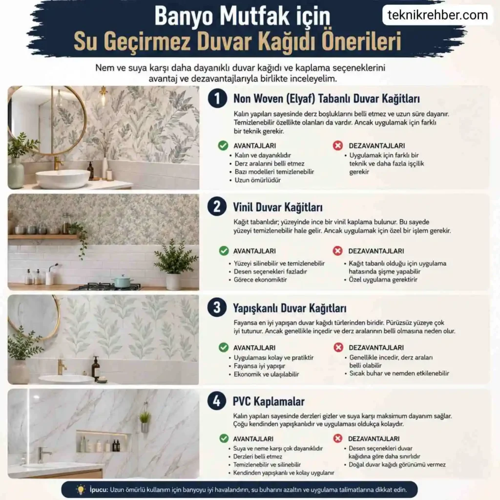 Banyoya Duvar Kağıdı Olur Mu? Banyo Mutfak İçin Su Geçirmez Kağıtlar 3 Banyo mutfak için su geçirmez duvar kağıdı.