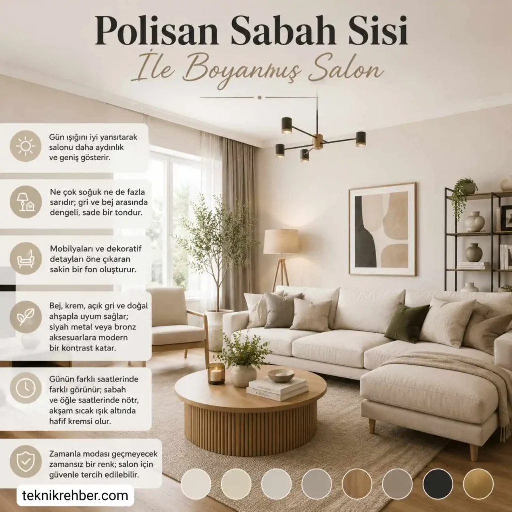 Polisan sabah sisi ile boyanmış salon.
