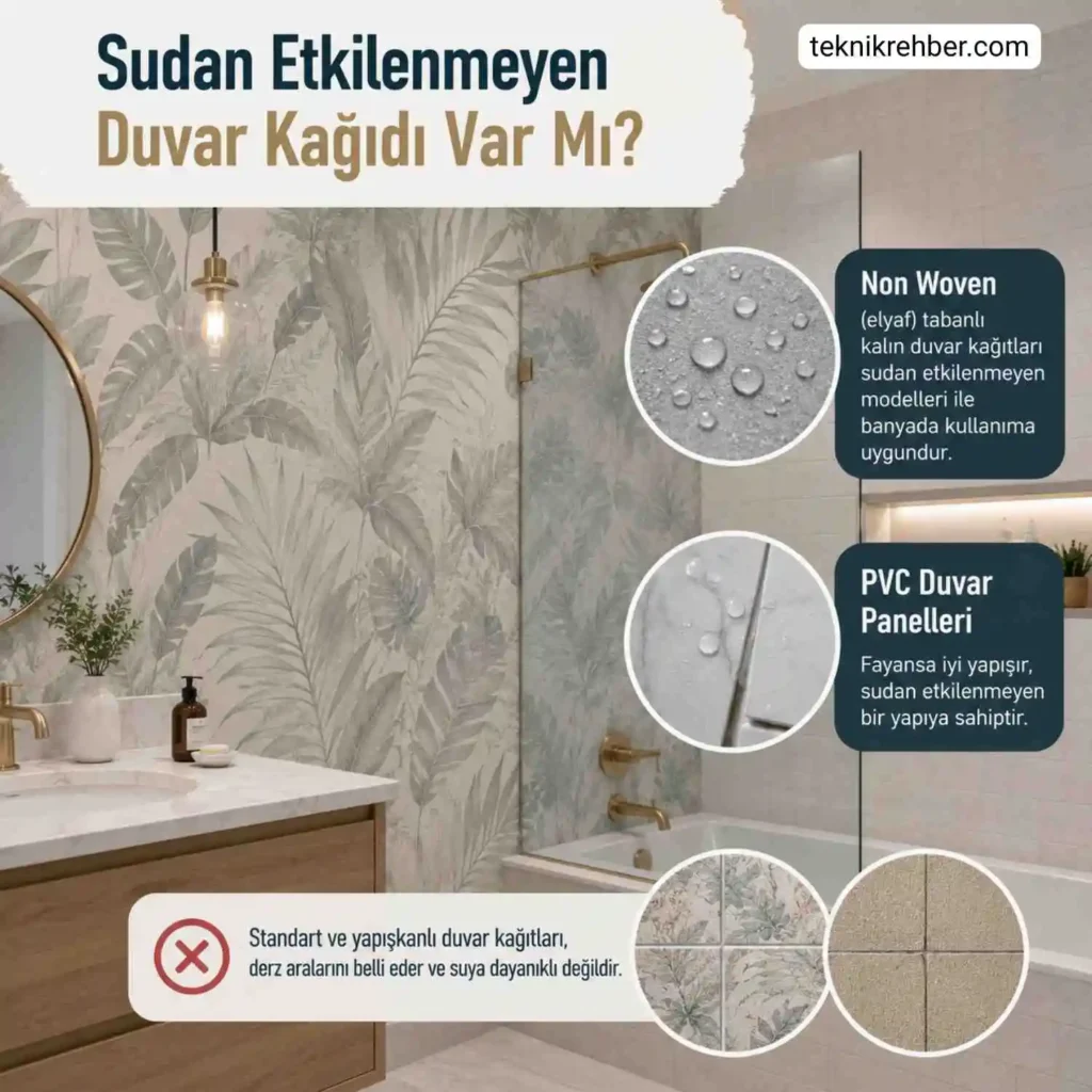 Banyoya Duvar Kağıdı Olur Mu? Banyo Mutfak İçin Su Geçirmez Kağıtlar 2 Sudan etkilenmeyen banyo duvar kağıdı.