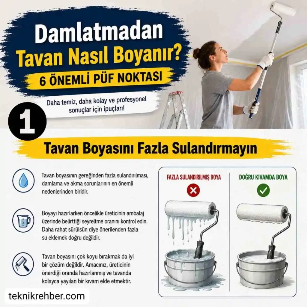 Damlatmadan Tavan Nasıl Boyanır? 6 Önemli Püf Noktası 2 Damlatmadan tavan boyama 1