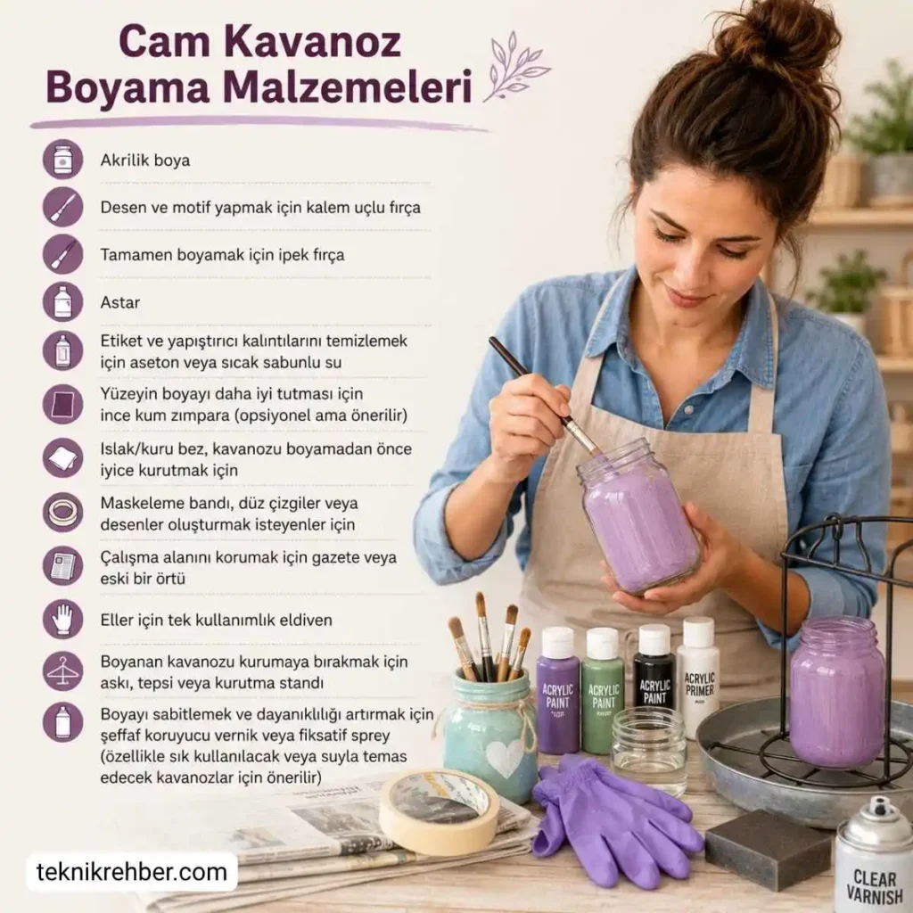 Cam kavanoz boyama malzemeleri.