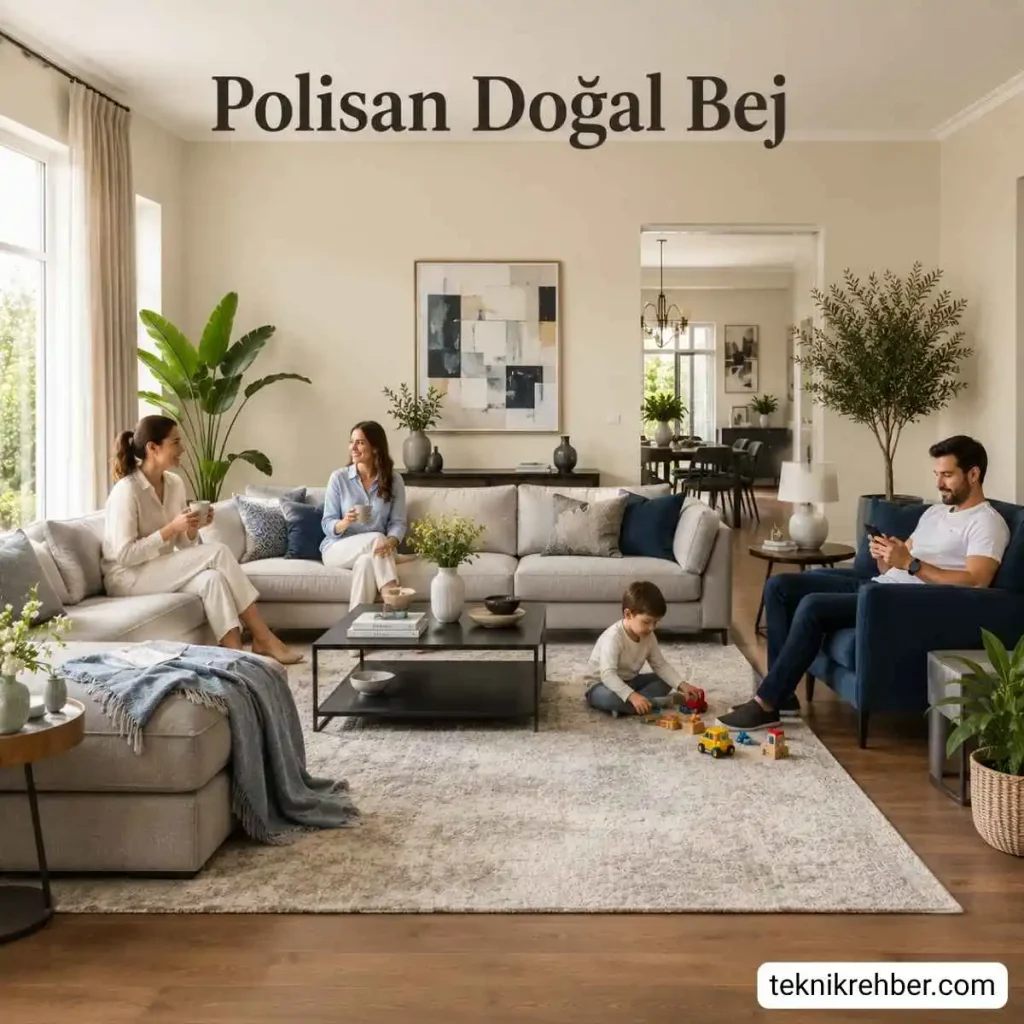 Polisan dogal bej ile boyanmış salon.