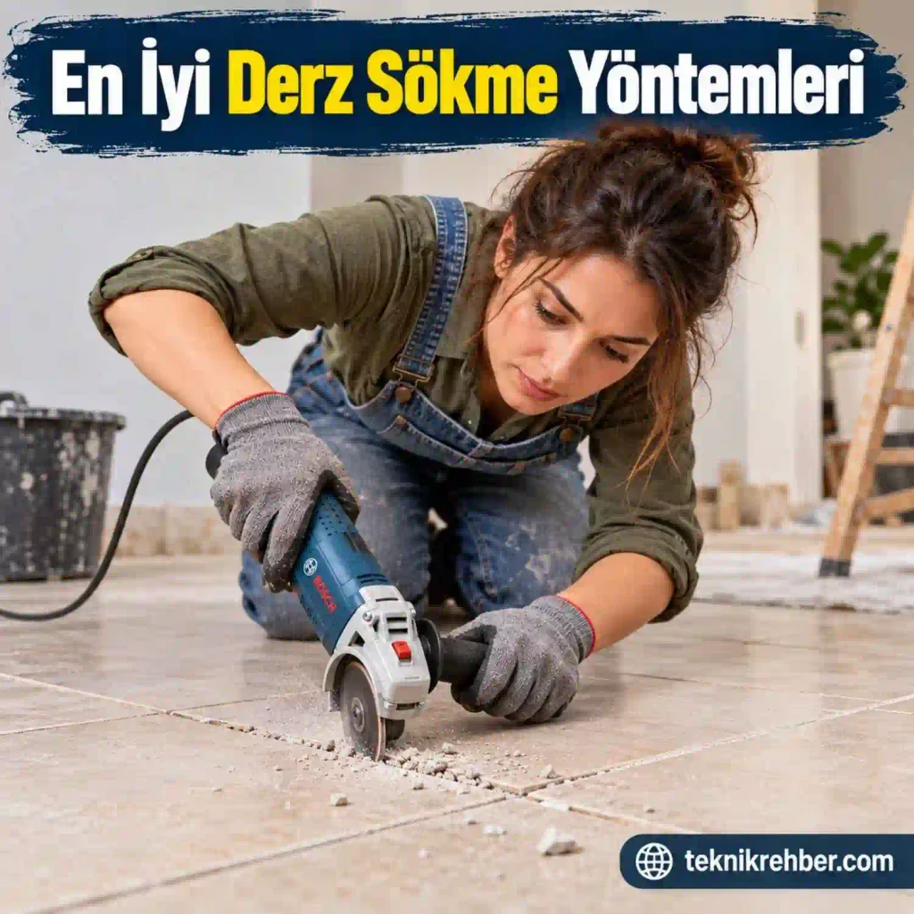 Derz Kazıma Yöntemleri: Eski Derzleri Kolayca Sökün 5 Avuç taşlama ile fayans arası derzleri sökmek.
