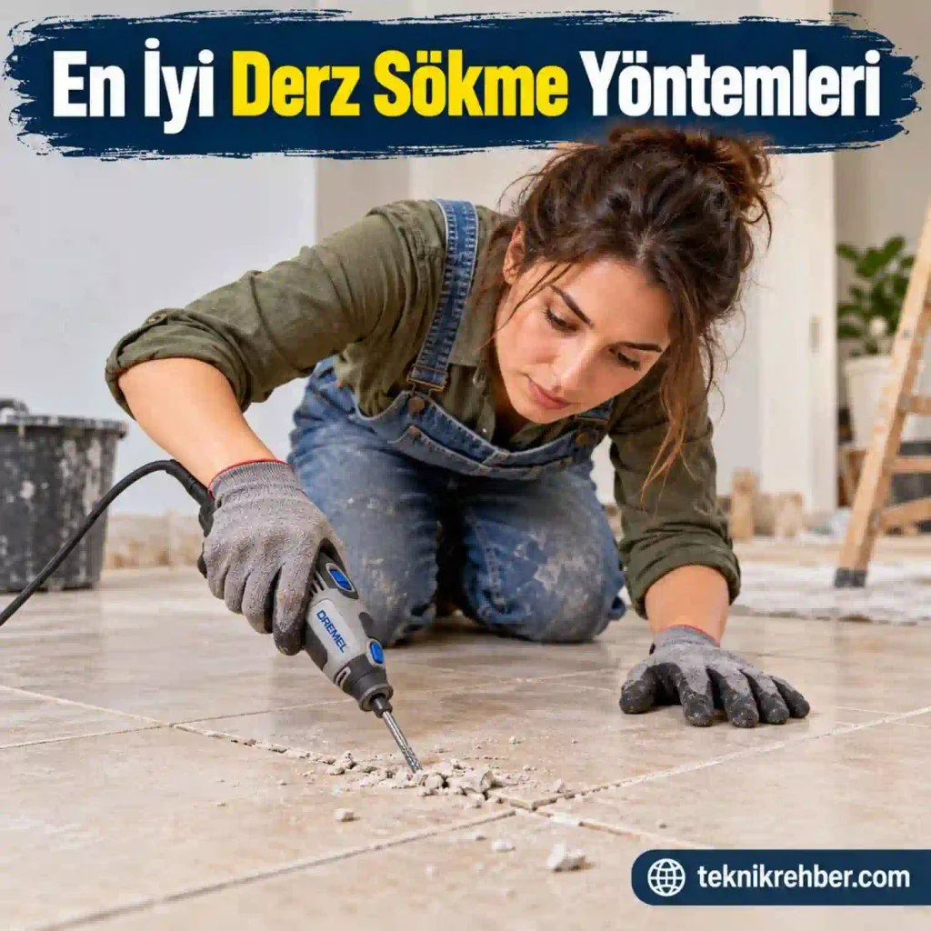 Derz Kazıma Yöntemleri: Eski Derzleri Kolayca Sökün 6 Dremel derz sökme aparatı ile derz kazımak.